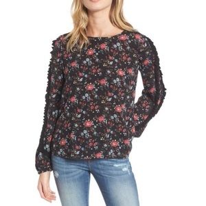 BP Black Ruffle Trim Floral Print Top size S